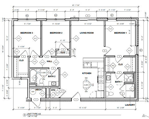 Floor plan for 3 beds, 2 baths, 1156 sqft